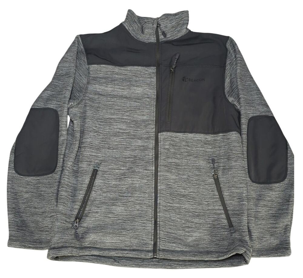 Fossa Mens XL Full Zip Fleece Jacket Gray Black Softshell Elbow Patch Pockets